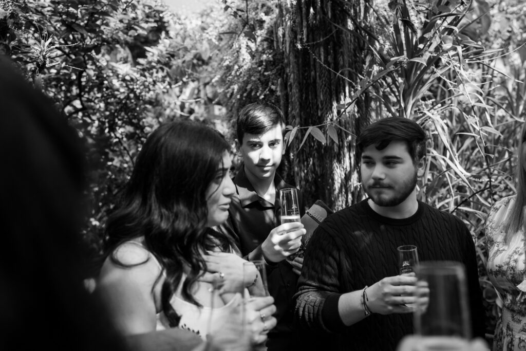 Champagne toast celebrating the couple’s engagement