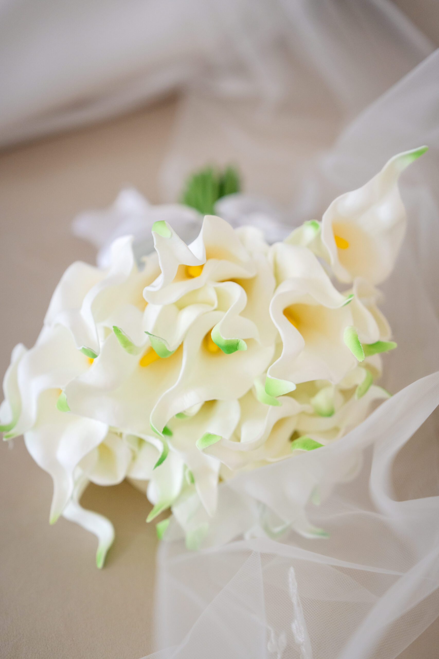 White flowers for the bridal party , showing a lace vein 