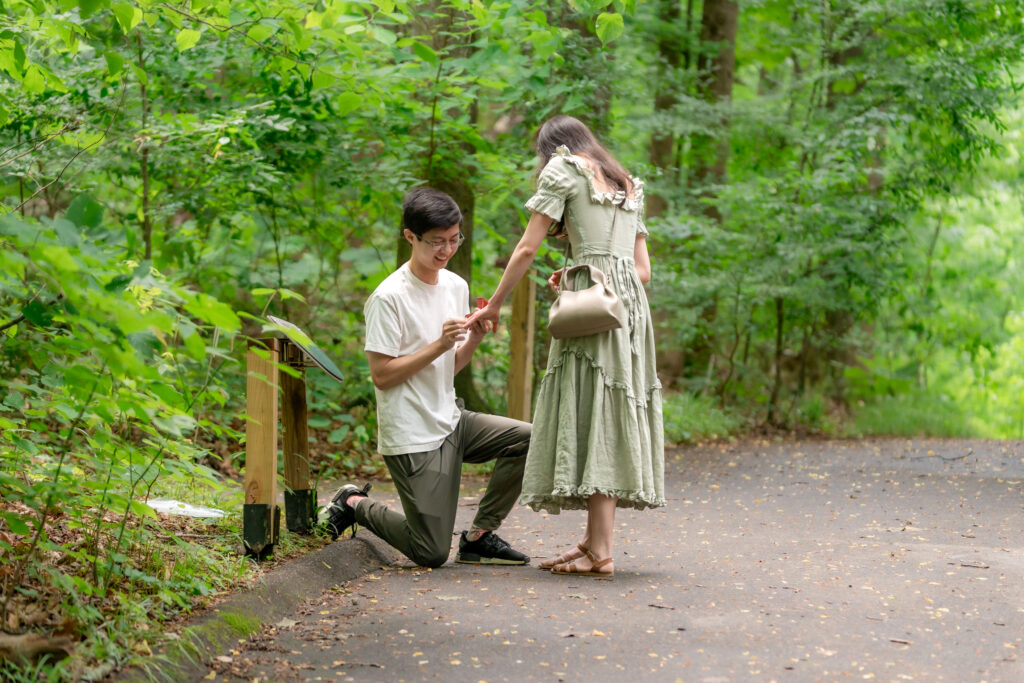 Surprise proposal Atlanta, placing engagement ring during proposal
