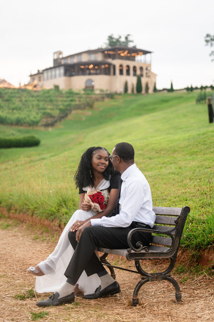 Smiles and a sweet shared moment after she says yes during proposal photography in Atlanta. 