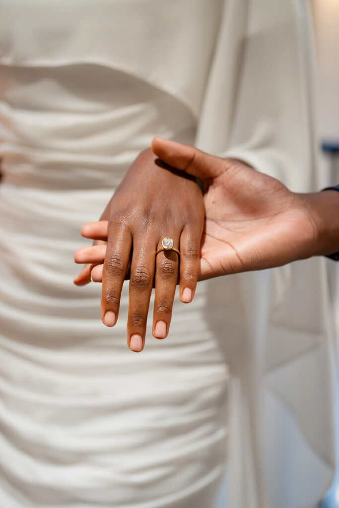 Close up of ring captured at Versailles Restaurant Château Élan winery proposal. 