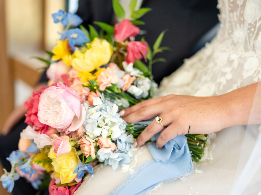 Wedding Photography Georgia | Kalyn Wolf Studios Colorful bridal bouquet and engagement ring details captured during a wedding photography Georgia celebration.