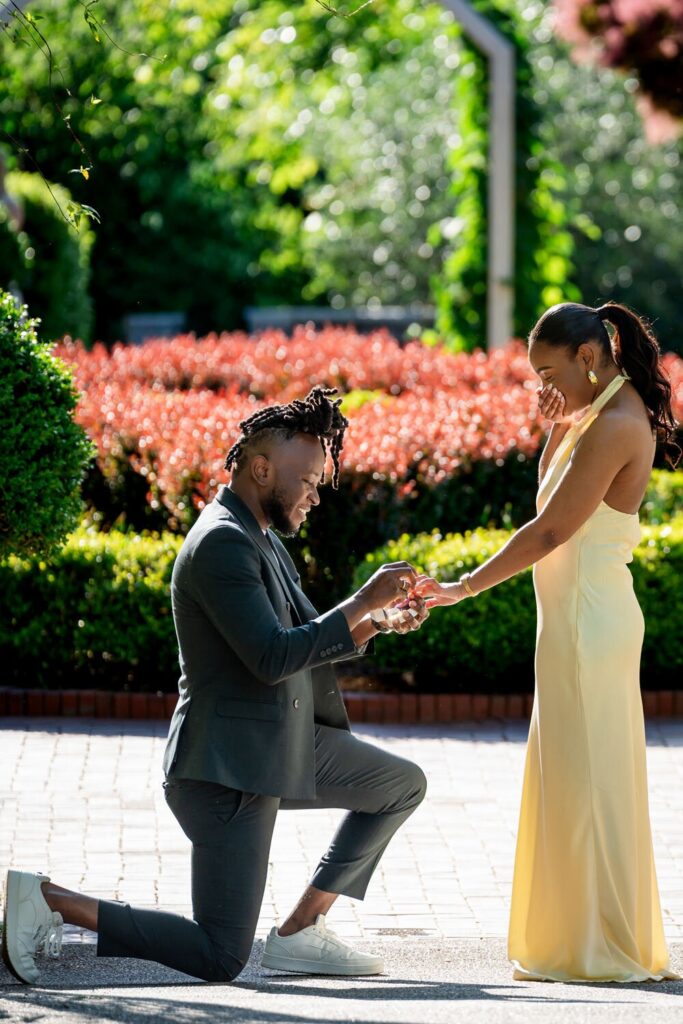Couple celebrating their engagement in Georgia. 