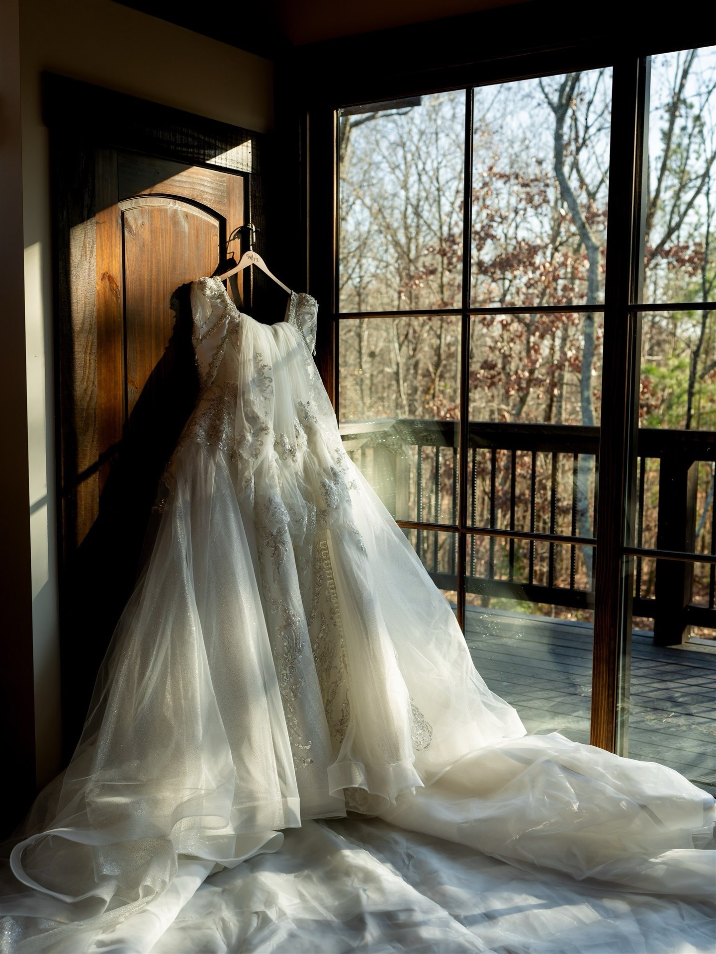 Wedding dress photographed before the ceremony at Dunagan Hills